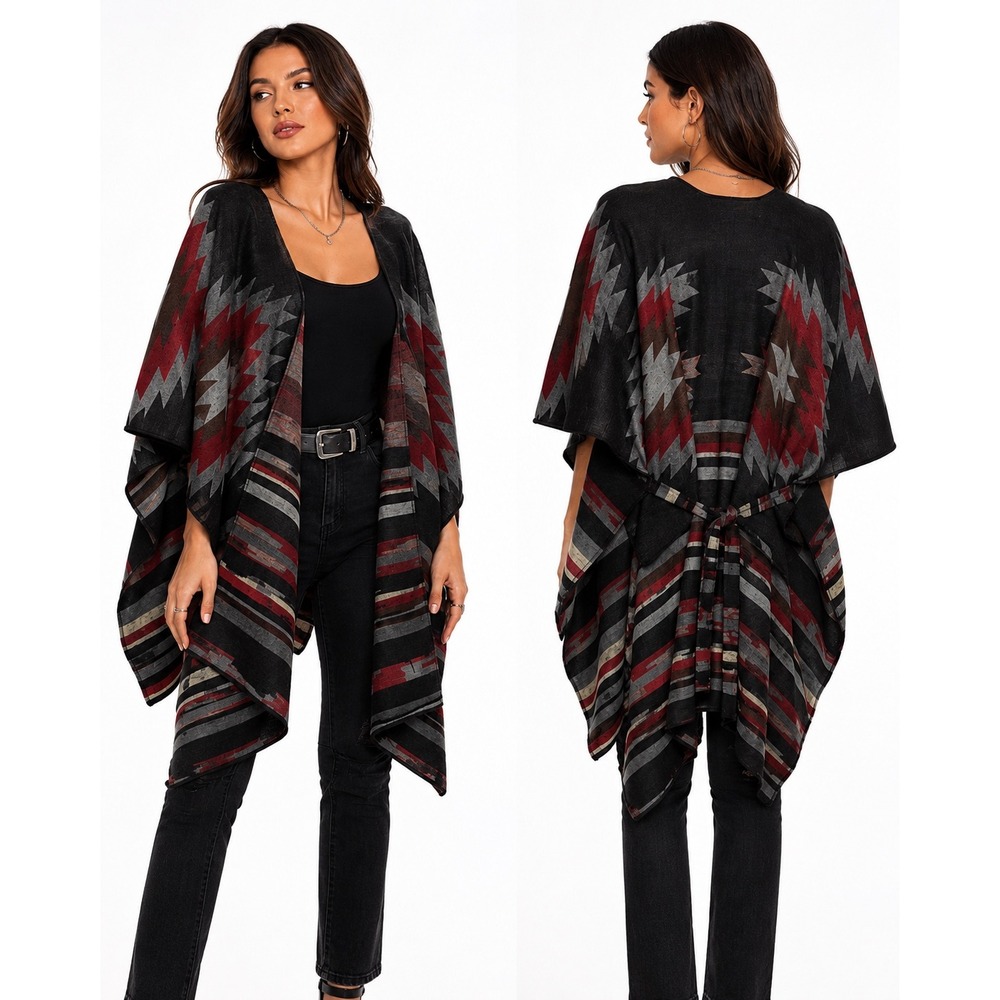 Mark Poncho Cardigan Women XL-XXL Multicolor Aztec Southwestern Knit Wrap Boho